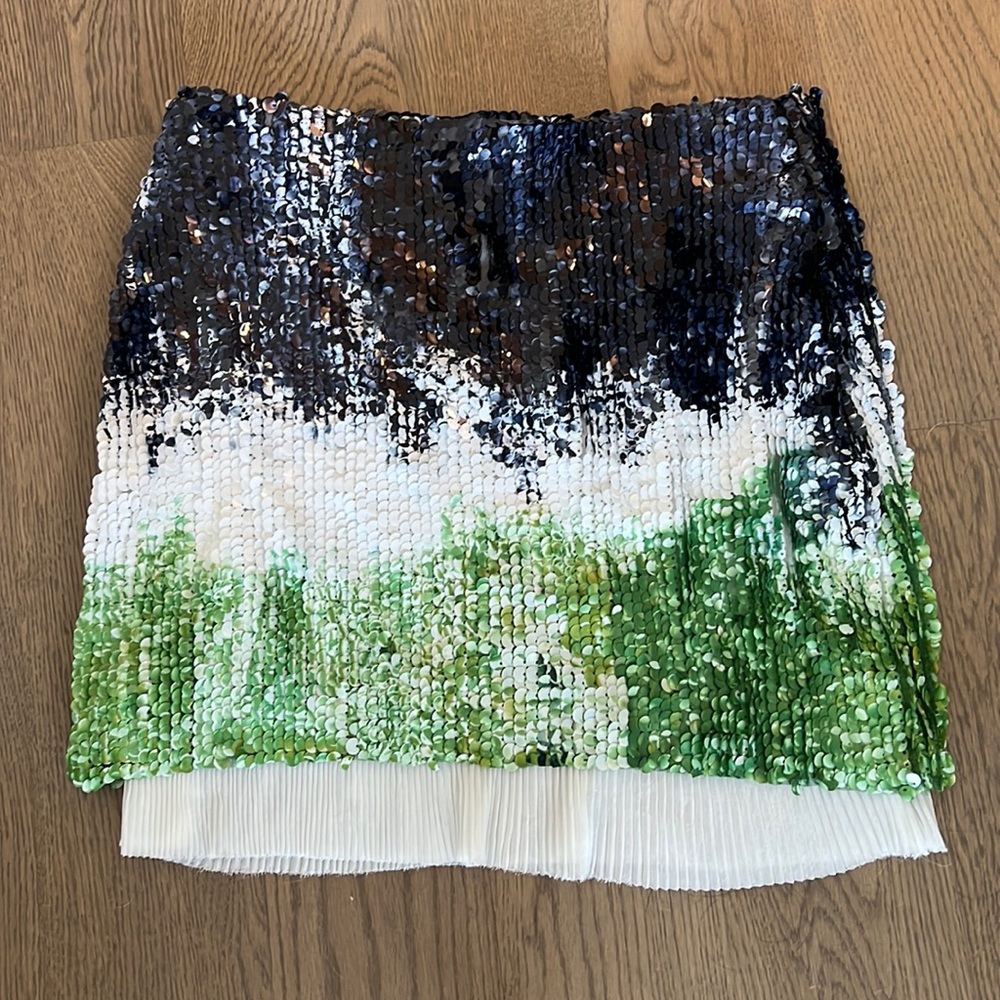 NWT Zara Sequin Mini Skirt Blue White Green M